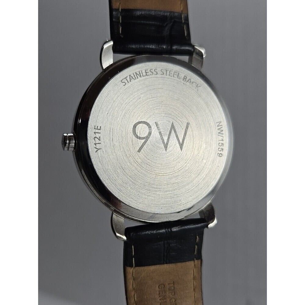 Womens Nine West Silver Tone Gray Watch Black Leather 40mm NW/1559 New Battery - Picture 10 of 10